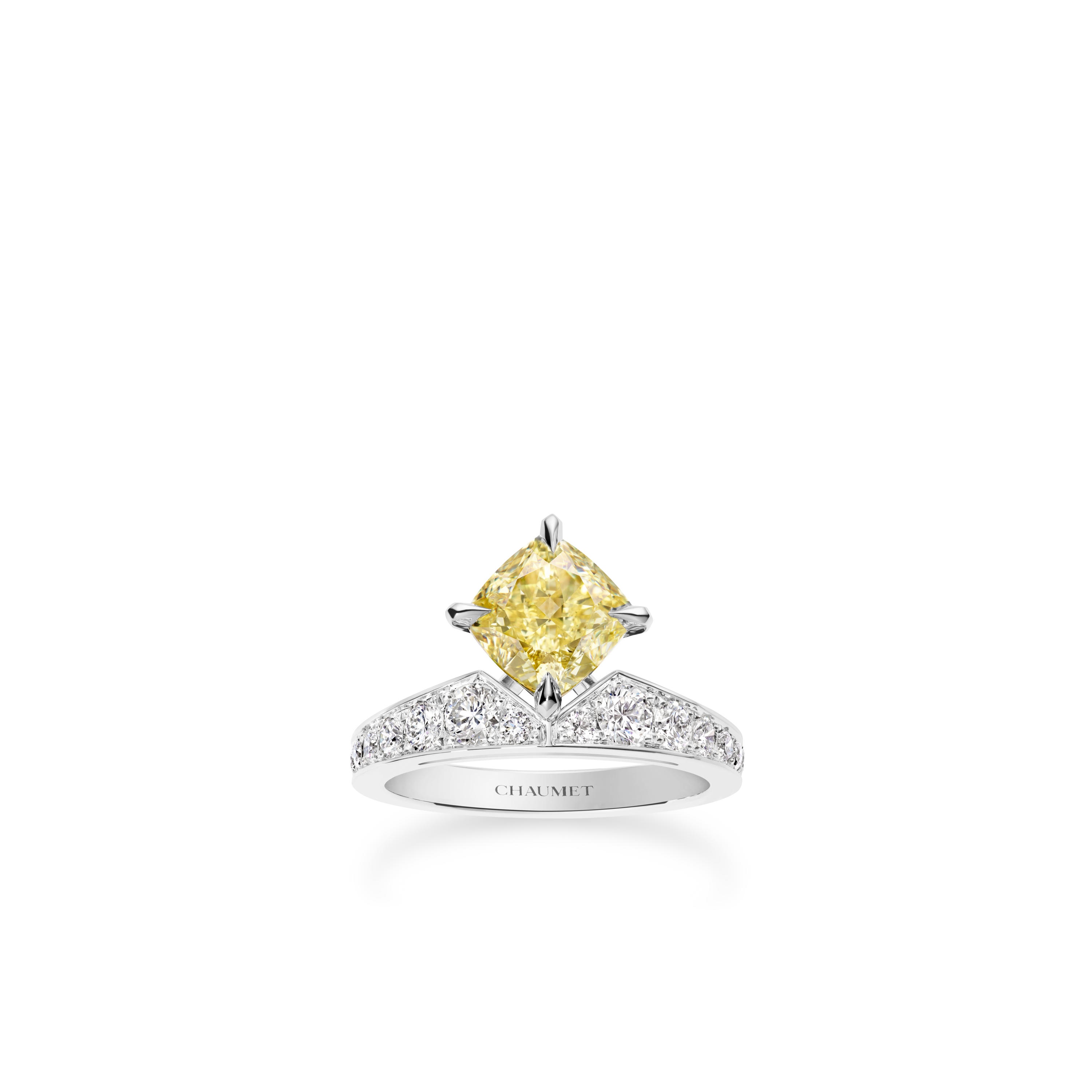 ソリテールリング、プラチナ、イエローダイヤモンド（2ct