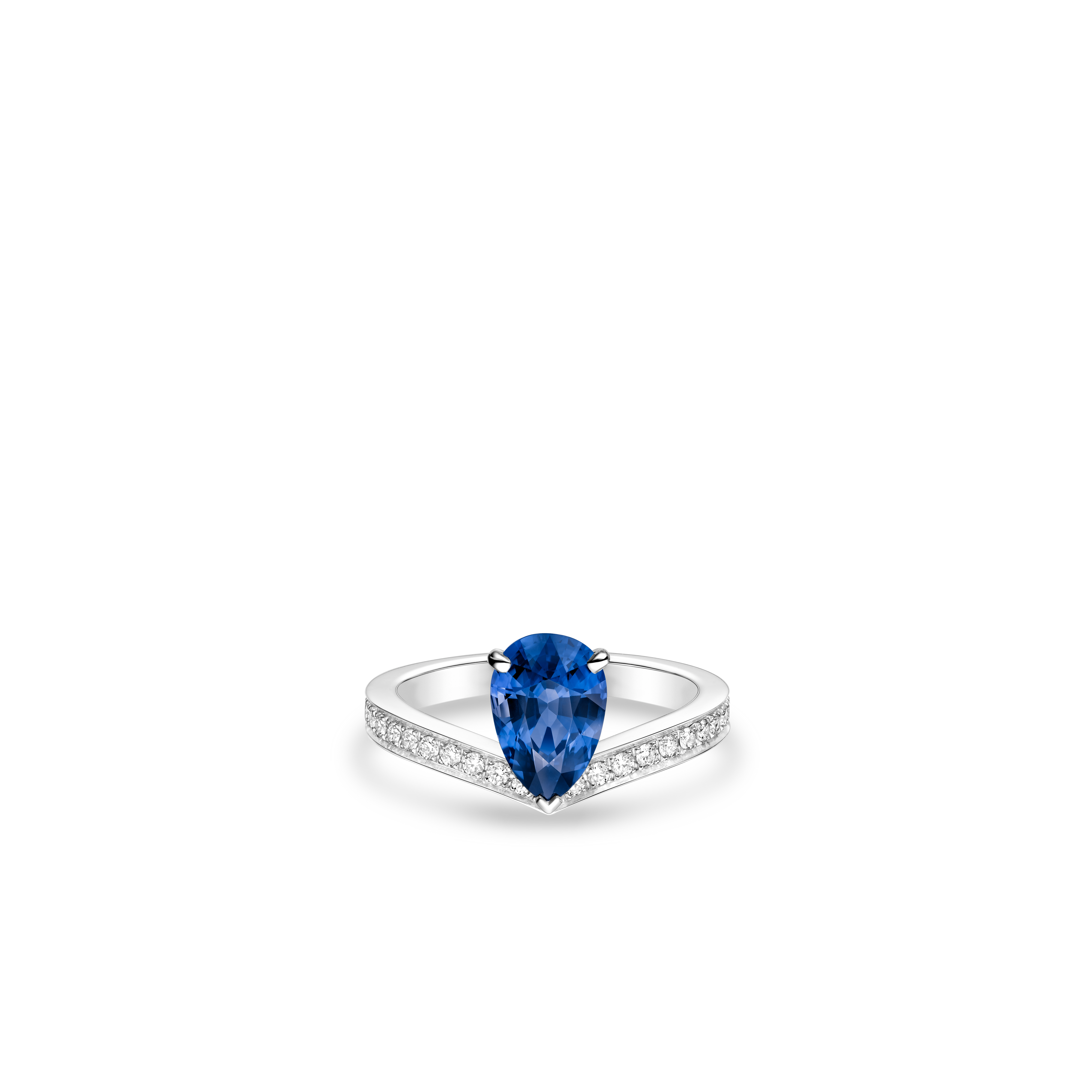 ソリテールリング、プラチナ、サファイア（1ct）、ダイヤモンド