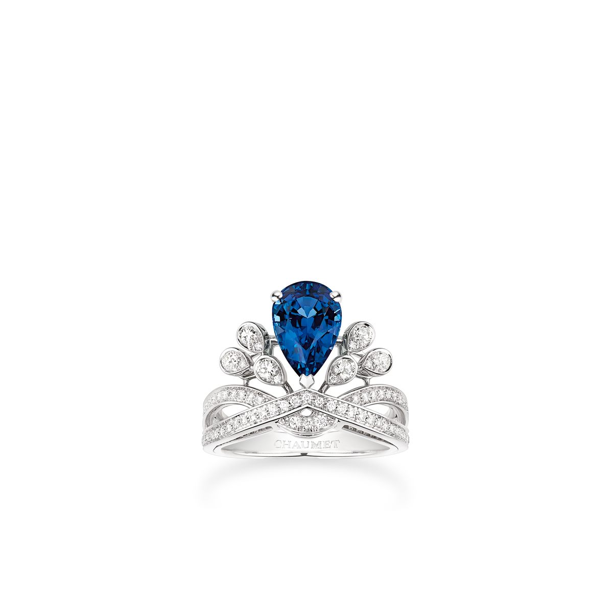 CHAUMET - JOSEPHINE - RING - Platinum solitaire ring, 2-carat sapphire, diamonds - 082676