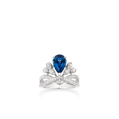 CHAUMET - JOSEPHINE - RING - Platinum solitaire ring, 2-carat sapphire, diamonds - 082676