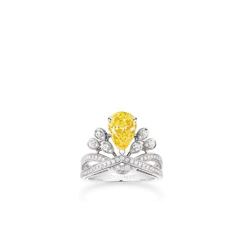 CHAUMET - JOSÉPHINE - RING - Platinum solitaire, 2 carat yellow diamond, diamonds - 082745