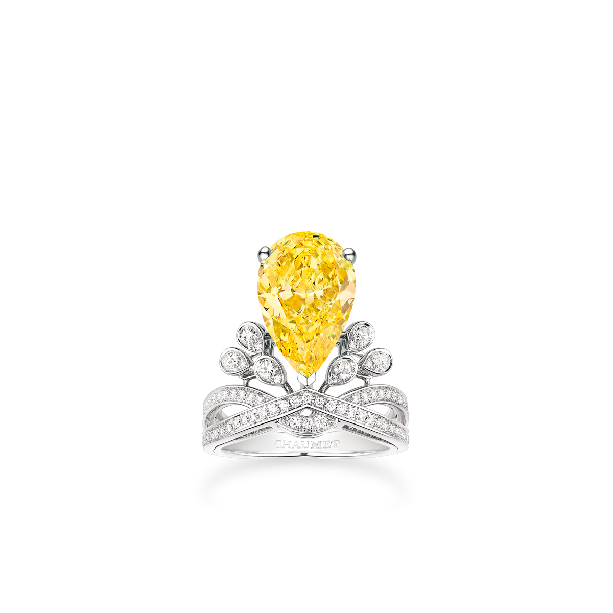 CHAUMET - JOSÉPHINE - RING - Platinum solitaire, 5 carat yellow diamond, diamonds - 082895