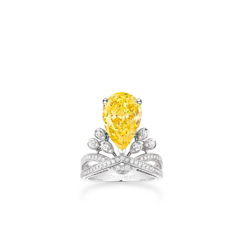 CHAUMET - JOSÉPHINE - RING - Platinum solitaire, 5 carat yellow diamond, diamonds - 082895