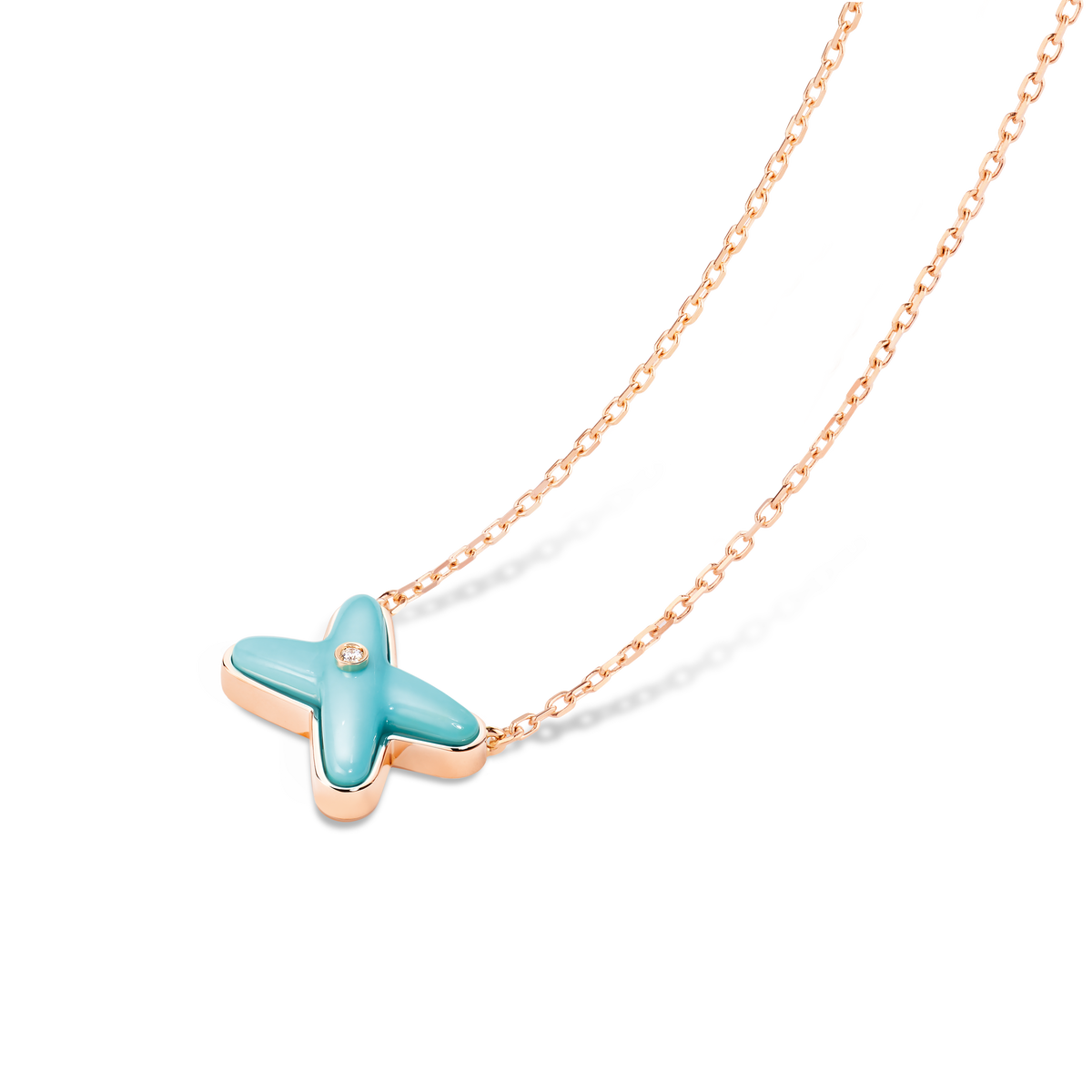 CHAUMET - Liens - 吊墜 - 18K玫瑰金項鏈，綠松石和鑽石 - 082932