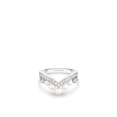 CHAUMET - Joséphine - 戒指 - 2.5毫米18K白金戒指，珍珠和鑽石 - 083292