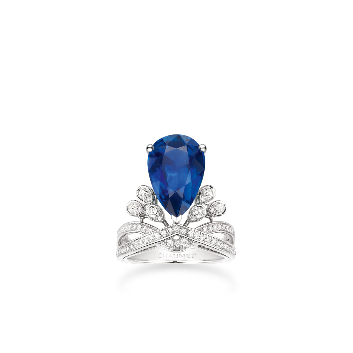 CHAUMET - JOSÉPHINE - RING - Platinum solitaire, 5 carat sapphire, diamonds - 083784