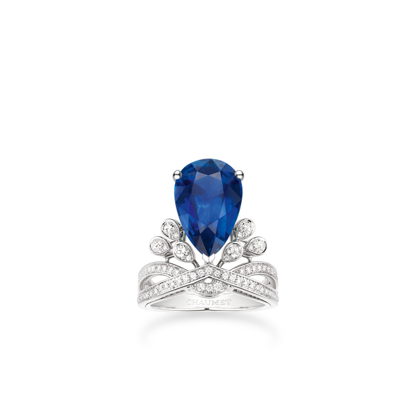 CHAUMET - Joséphine约瑟芬 - 戒指 - 铂金钻戒，5克拉蓝宝石，钻石
