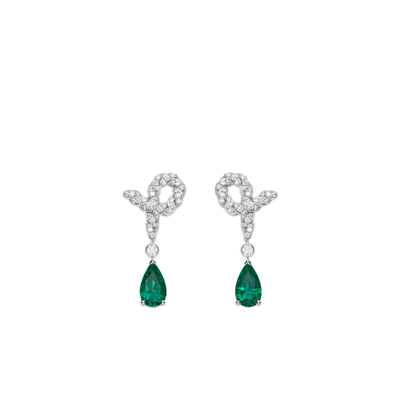 CHAUMET - LIENS - BOUCLES D'OREILLES - Boucles d'oreilles en or blanc, émeraudes et diamants - 083904