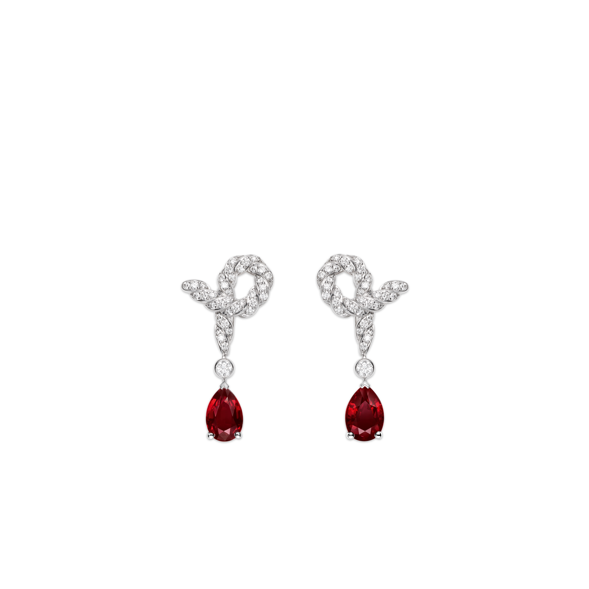 CHAUMET - LIENS - EARRINGS - White gold earrings, rubies and diamonds - 084189