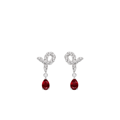 CHAUMET - LIENS - EARRINGS - White gold earrings, rubies and diamonds - 084189