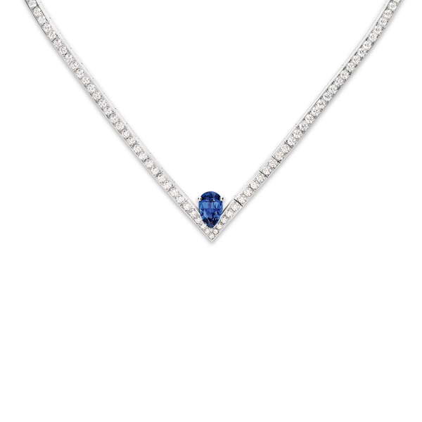 CHAUMET - JOSEPHINE - RING - Platinum solitaire ring, 2-carat sapphire, diamonds - 082676
