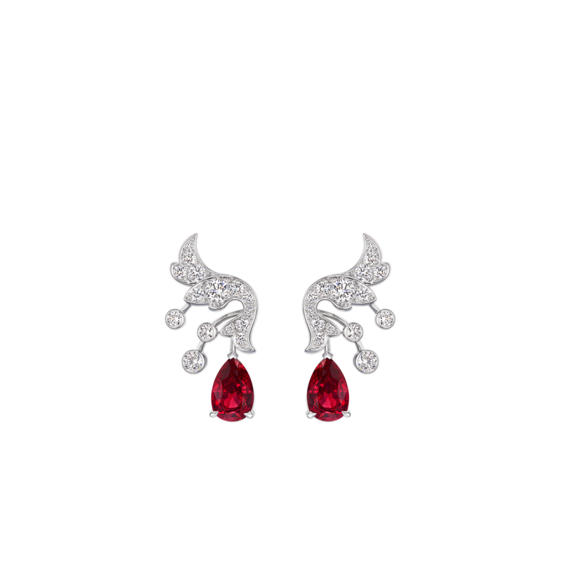 CHAUMET - JOSÉPHINE - EARRINGS - White gold earrings, ruby and diamonds - 085380