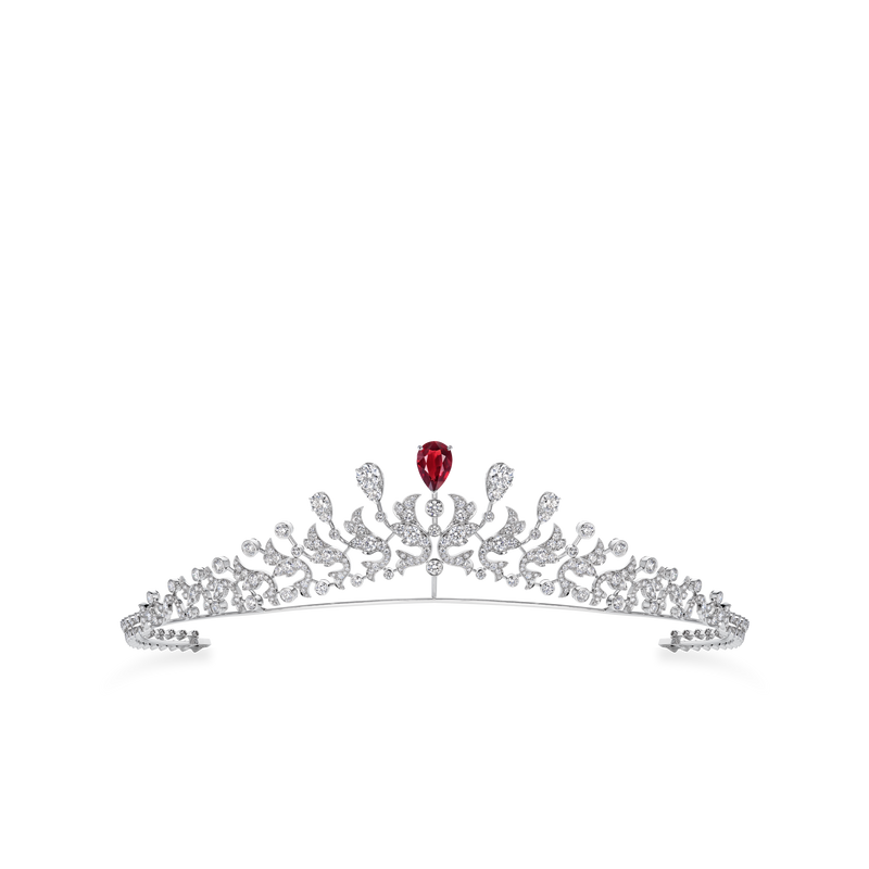 CHAUMET - JOSÉPHINE - ORNEMENT - White gold tiara, ruby and diamonds - 085387