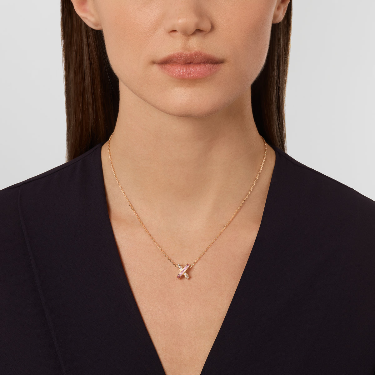 CHAUMET - Liens缘系·一生 - 项链 - 玫瑰金吊坠，粉色蓝宝石和钻石 - 085456