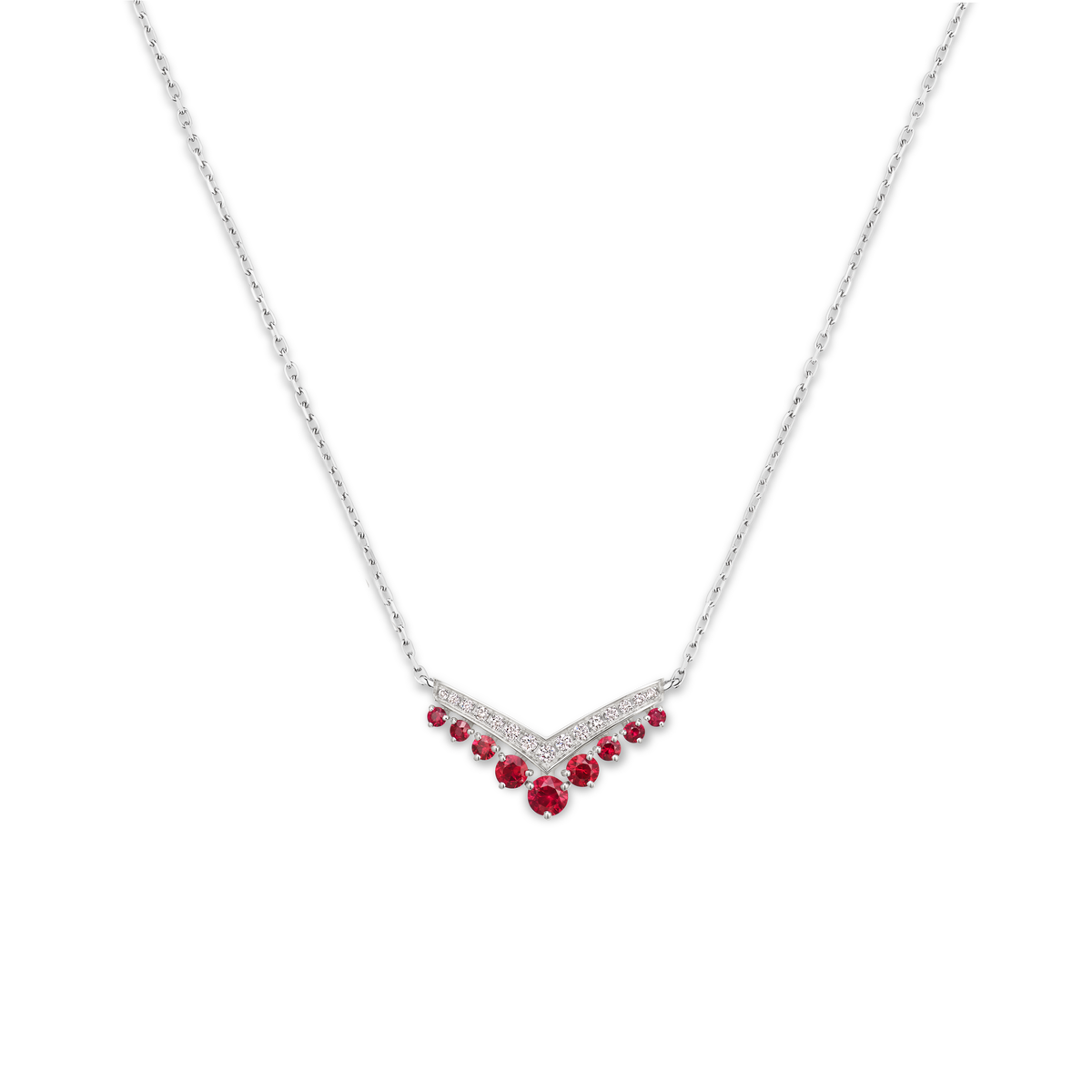 CHAUMET - Joséphine约瑟芬 - 项链 - 白金吊坠，红宝石和钻石 - 085531