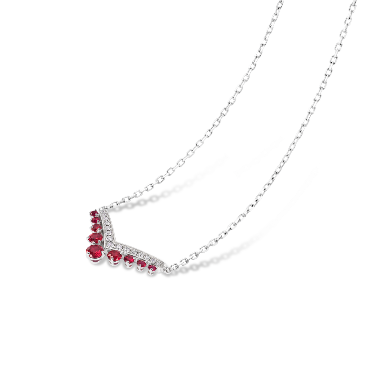 CHAUMET - Joséphine约瑟芬 - 项链 - 白金吊坠，红宝石和钻石 - 085531
