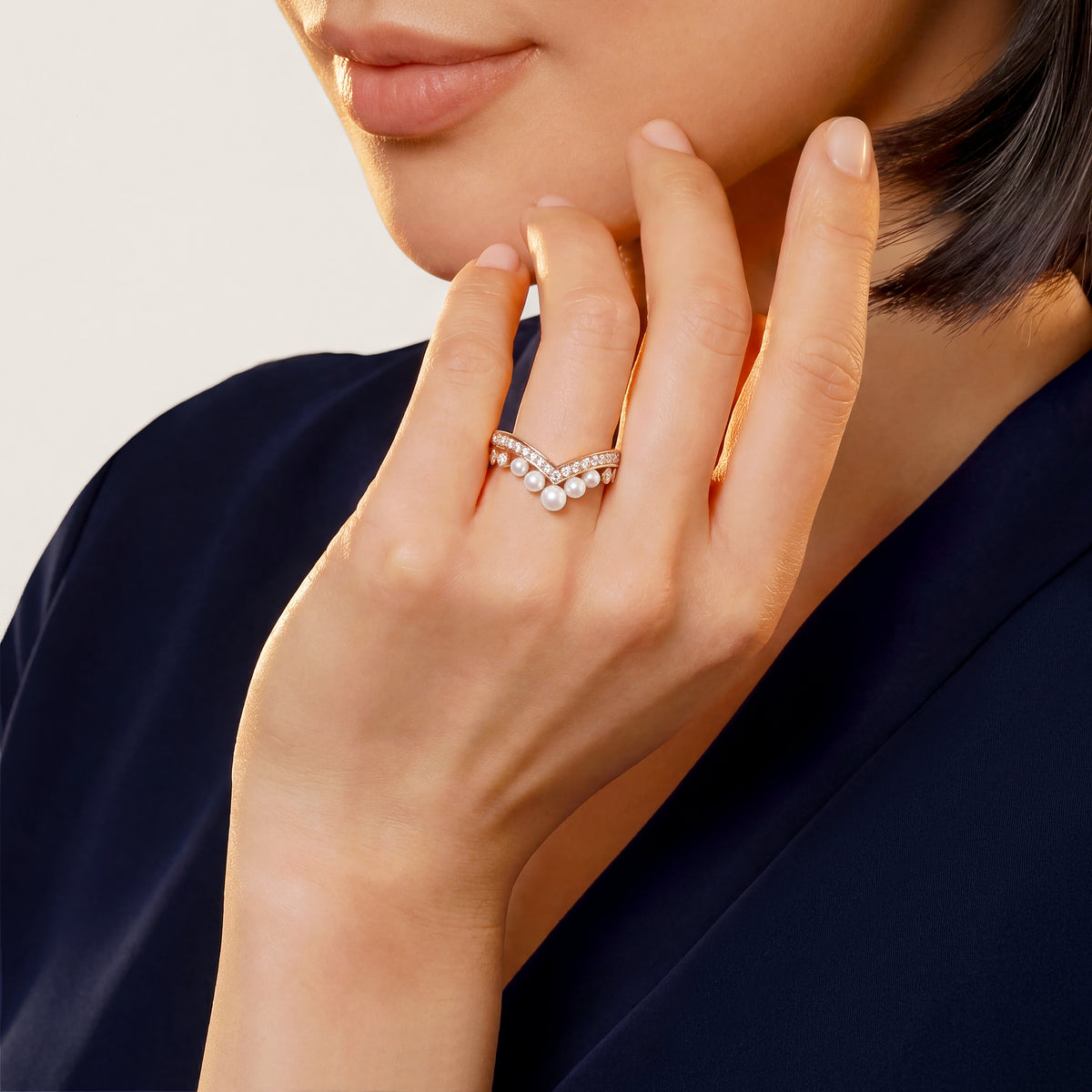 CHAUMET - Joséphine约瑟芬 - 戒指 - 玫瑰金戒指，珍珠和钻石 - 086203