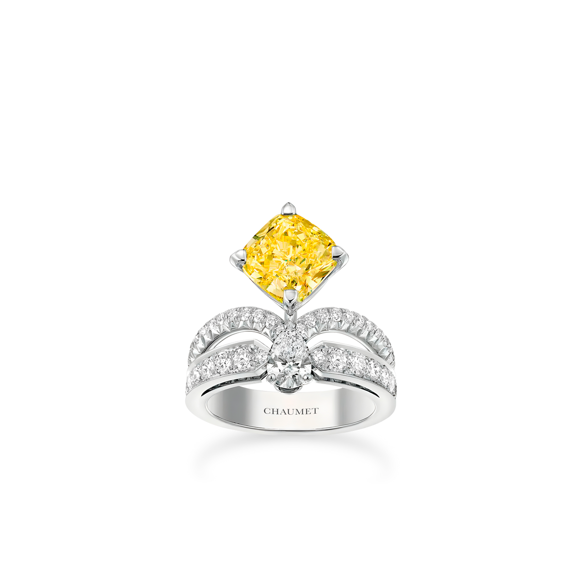 CHAUMET - JOSÉPHINE - BAGUE - Solitaire en platine, diamant jaune 3 carats, diamants - J3MZYC