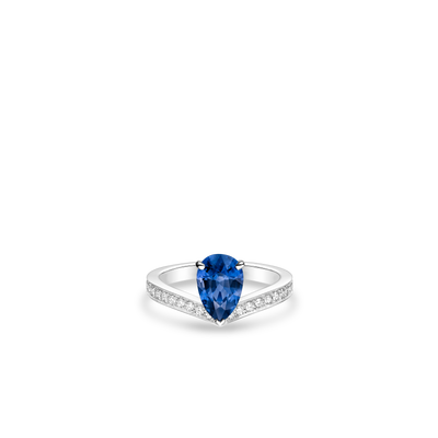 CHAUMET - JOSEPHINE - RING - Platinum solitaire ring, 1-carat sapphire, diamonds - J3OQSB
