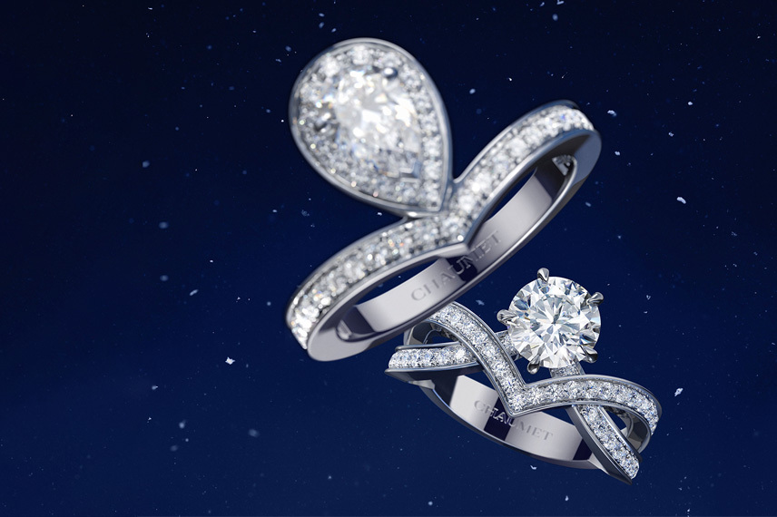 Chaumet Joséphine engagement ring in white gold with diamonds.