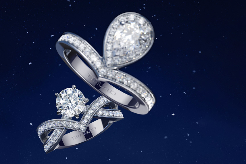 Chaumet Joséphine engagement ring in white gold with diamonds.