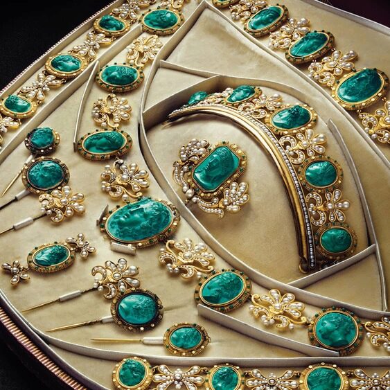 Empress Joséphine malachite cameo set Chaumet