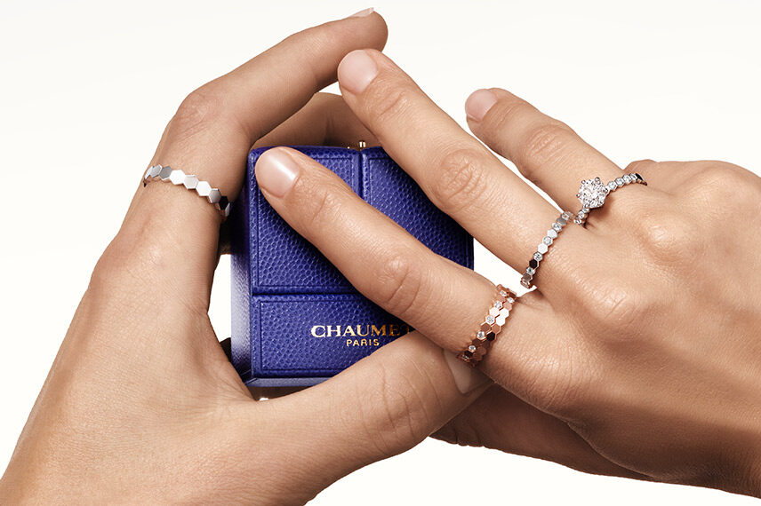 Chaumet blue box rings white rose gold diamonds