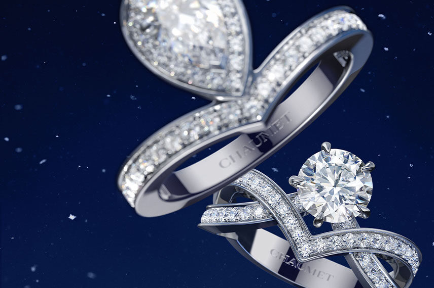 Chaumet Joséphine engagement ring in white gold with diamonds.