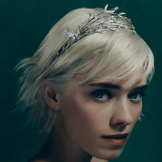 Model wearing a tiara from Maison Chaumet