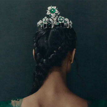 Model wearing tiara Chaumet