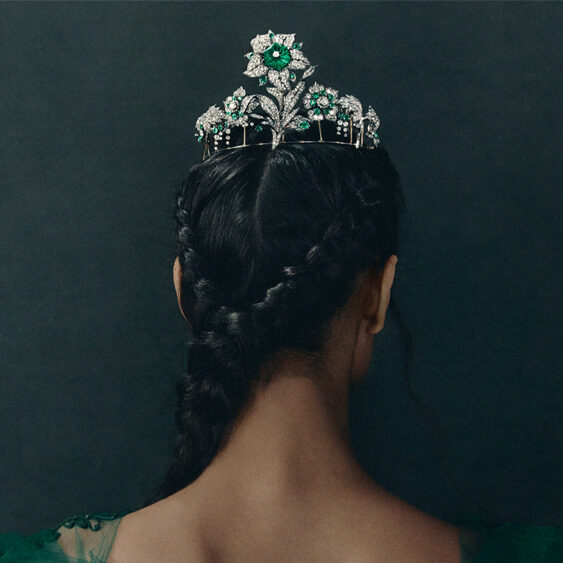 Model wearing tiara Chaumet