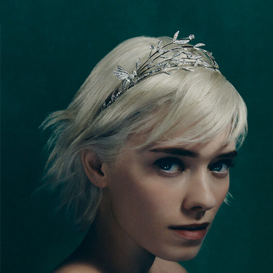 Model wearing a tiara from Maison Chaumet